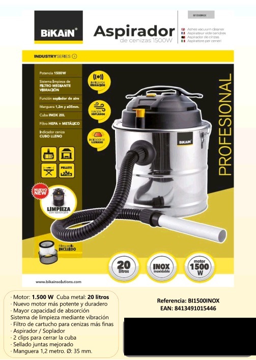 ASPIRADOR CENIZAS BIKAIN 1500w/20lt - Bricofacil